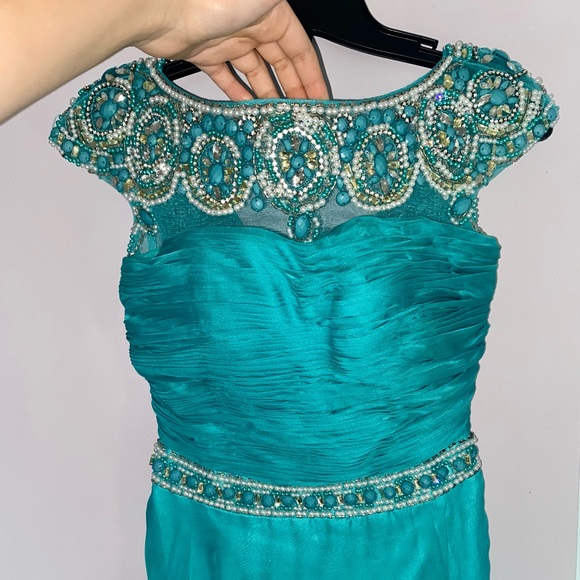 Beautiful Beaded Prom Dress.Teal Blue Color. Similar to Sherri Hill Dress. - Picture 2 of 6